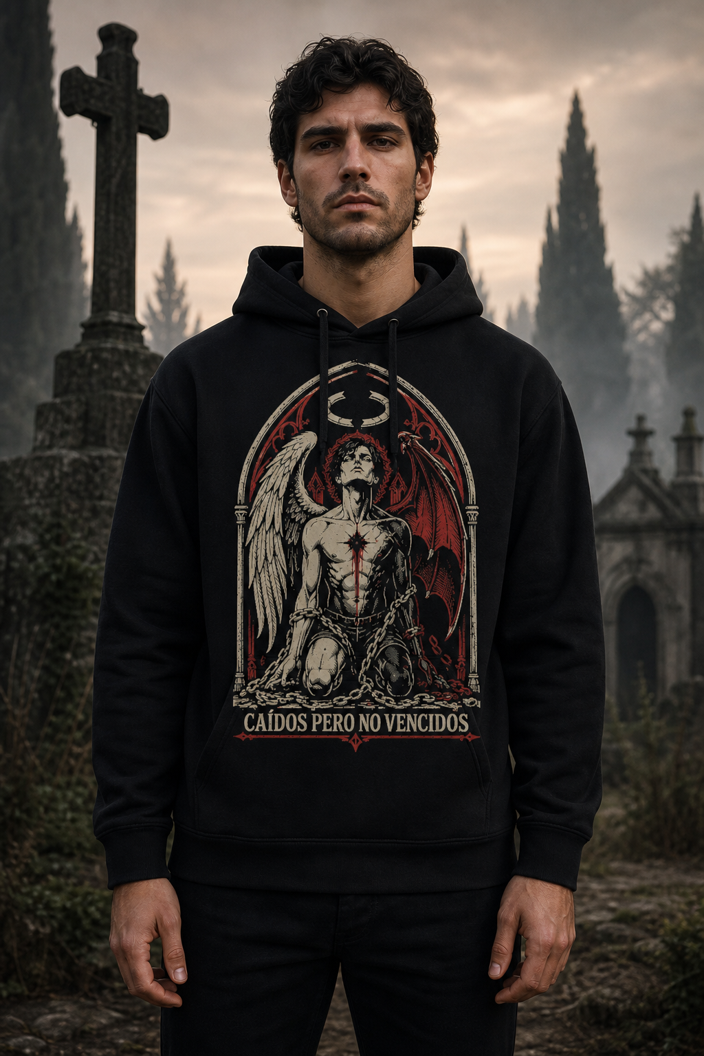 Sudadera Caídos Pero No Vencidos - negra hombre cementerio