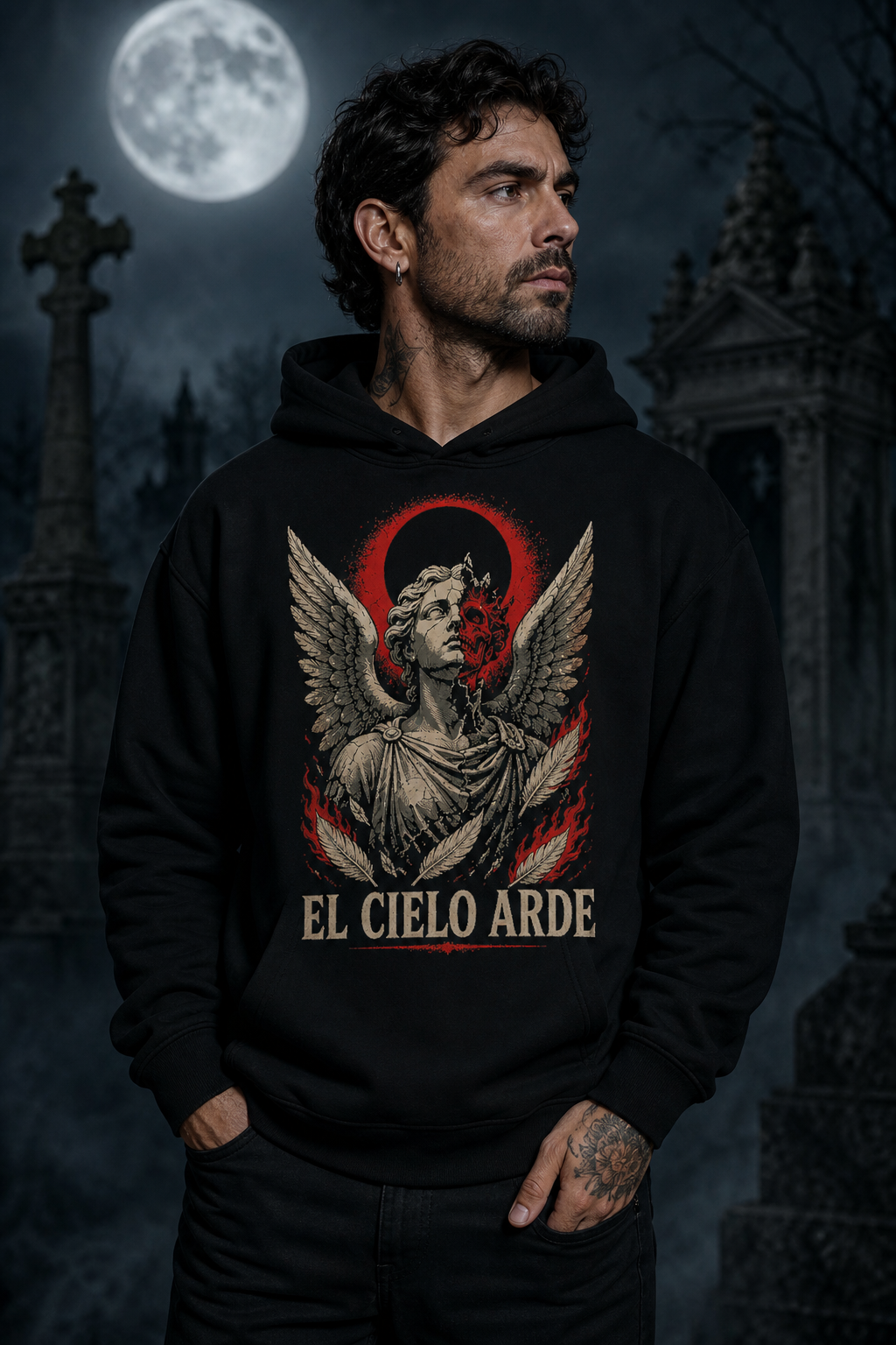 Sudadera El Cielo Arde - negra hombre cementerio