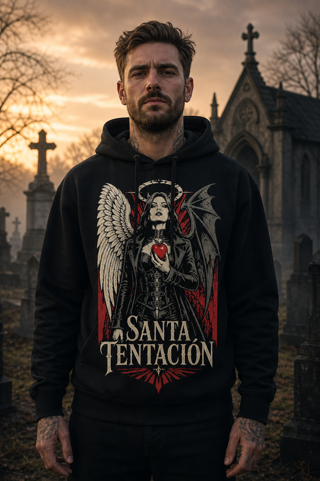 Sudadera Santa Tentación - negra hombre cementerio