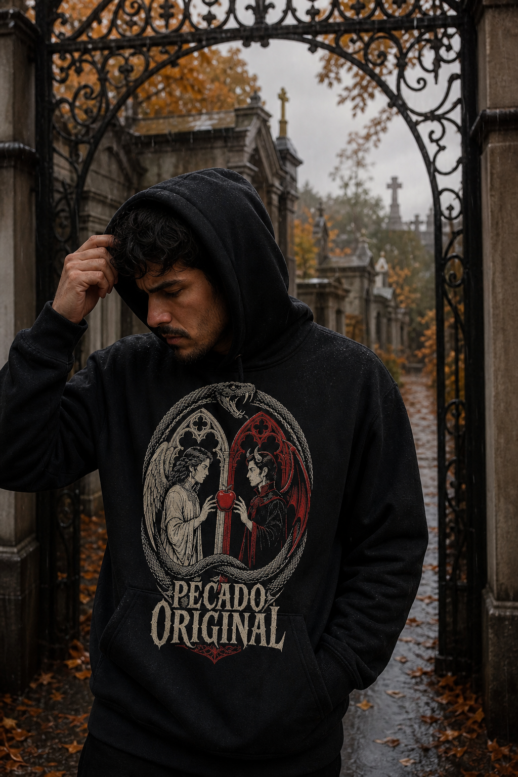 Sudadera Pecado Original - negra hombre cementerio otoñal