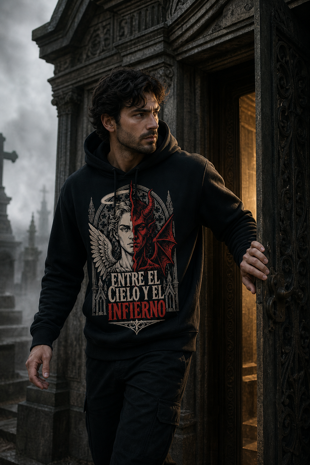 Sudadera Entre el Cielo y el Infierno - negra hombre mausoleo