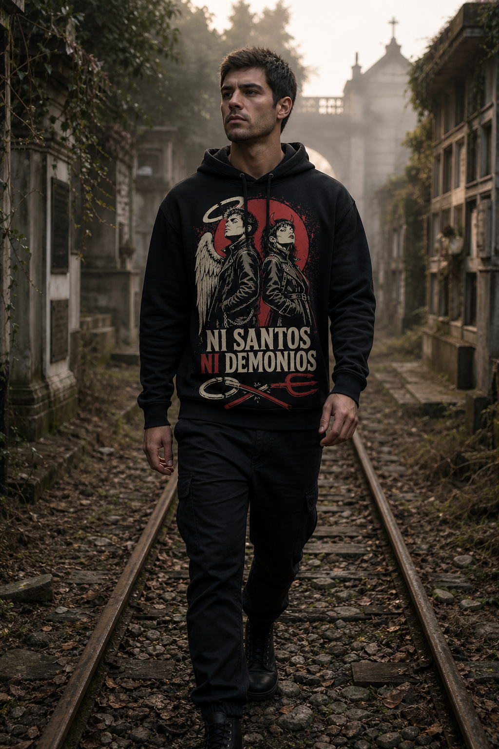 Sudadera Ni Santos Ni Demonios - negra hombre vía cementerio