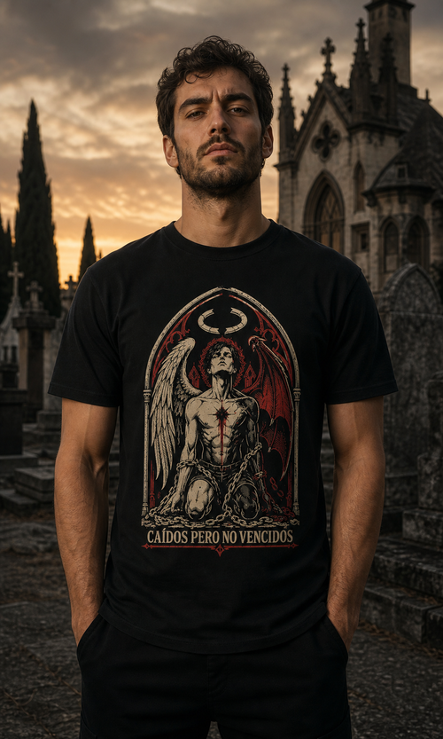 Camiseta Caídos Pero No Vencidos - negra normal hombre cementerio
