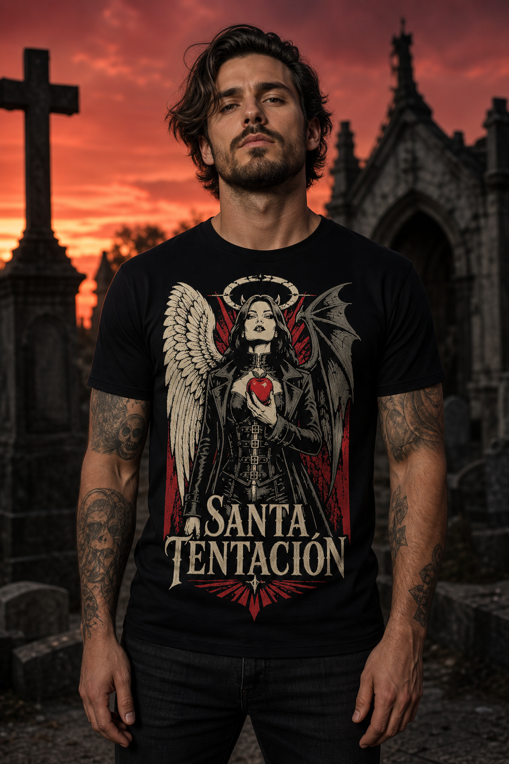 Camiseta Santa Tentación - negra normal hombre cementerio
