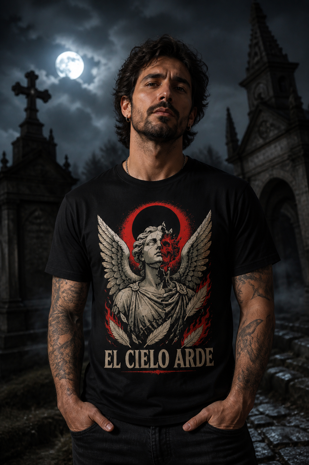 Camiseta El Cielo Arde - negra normal hombre cementerio