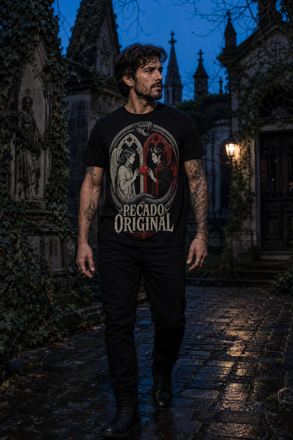 Camiseta Pecado Original - negra normal hombre cementerio victoriano