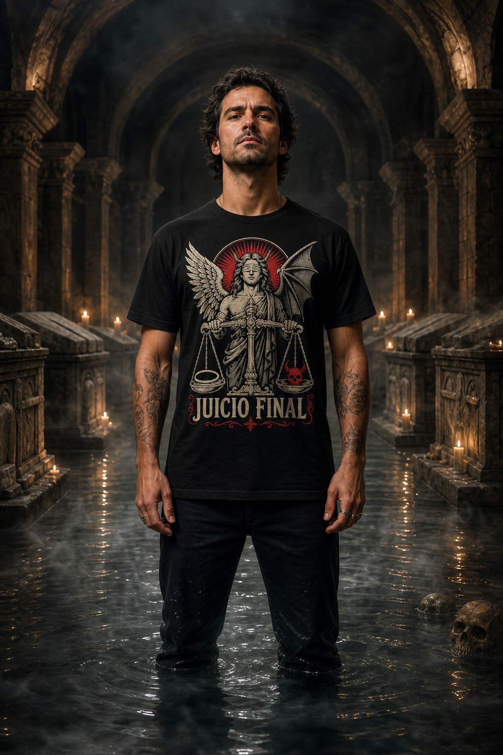 Camiseta Juicio Final - negra normal hombre cripta inundada