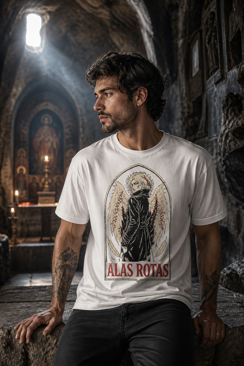 Camiseta Alas Rotas - blanca normal hombre iglesia roca