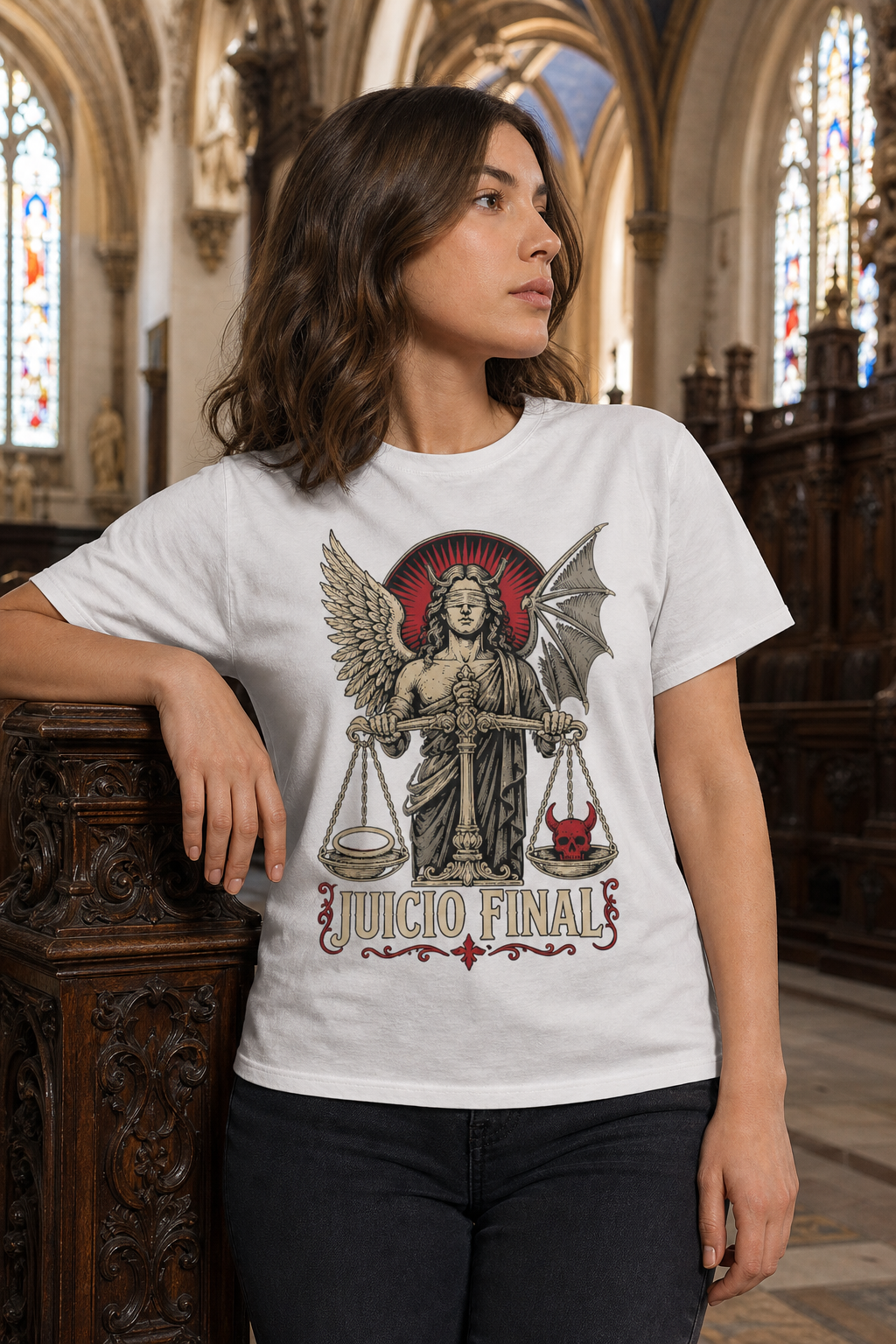 Camiseta Juicio Final - blanca normal mujer basílica