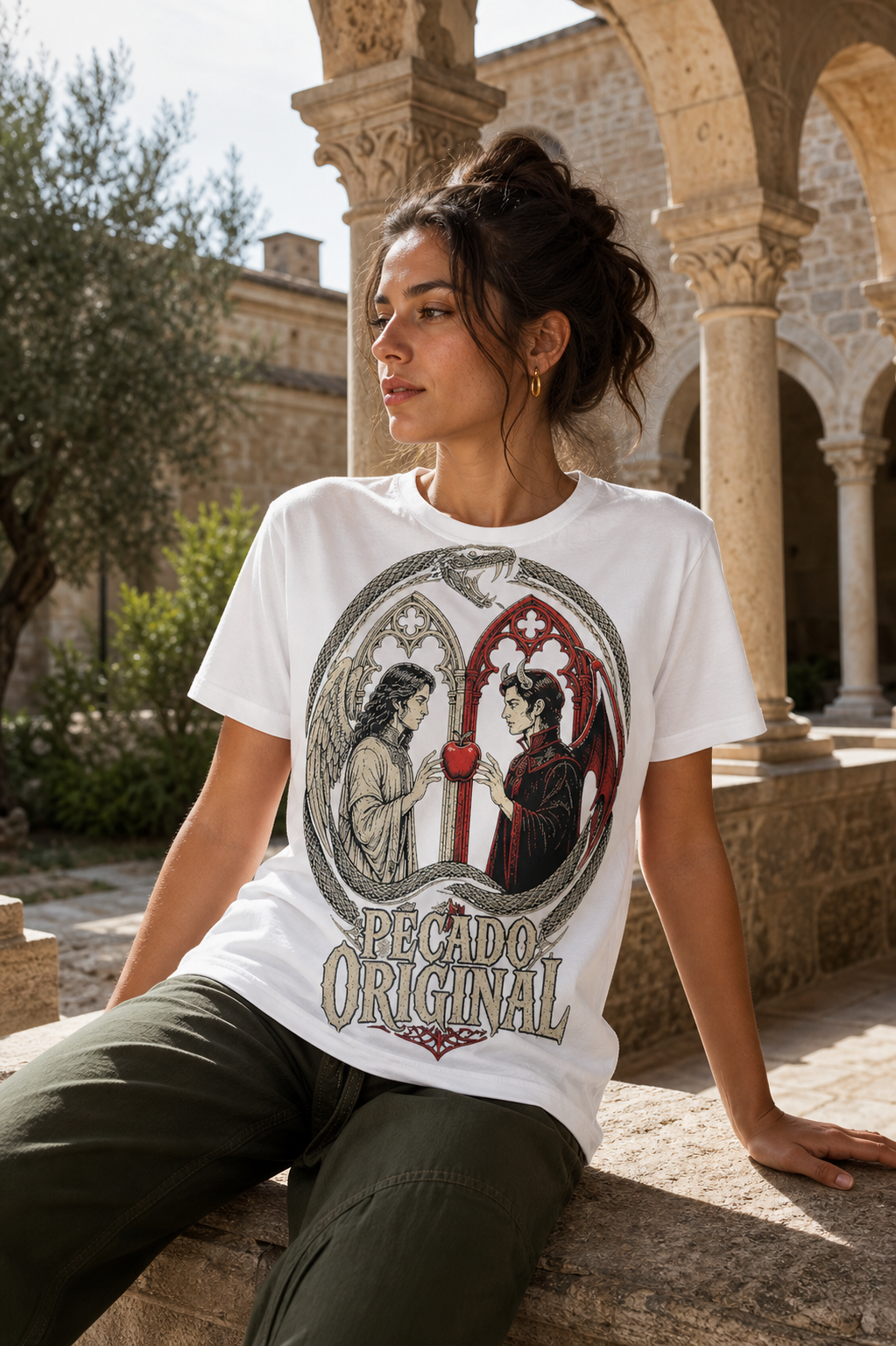 Camiseta Pecado Original - blanca normal mujer claustro