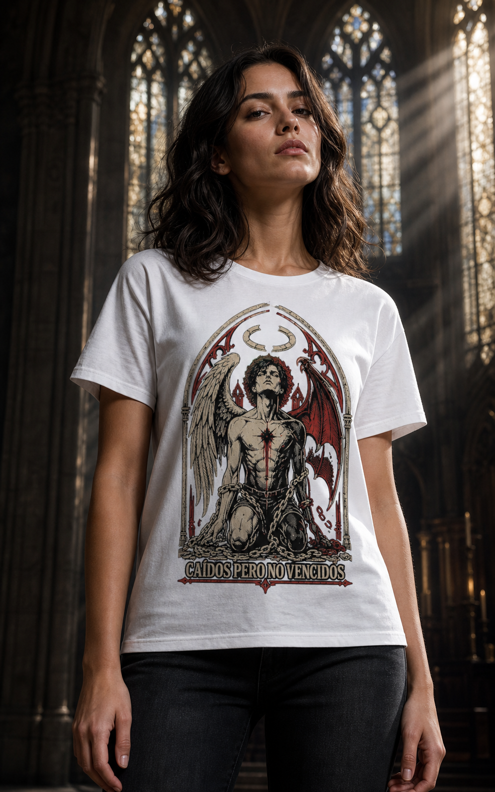 Camiseta Caídos Pero No Vencidos - blanca normal mujer iglesia