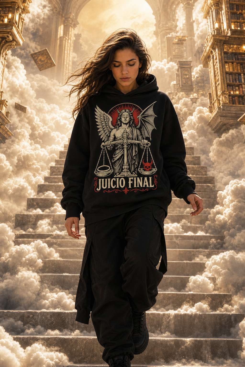 Sudadera Juicio Final - negra mujer archivo celestial