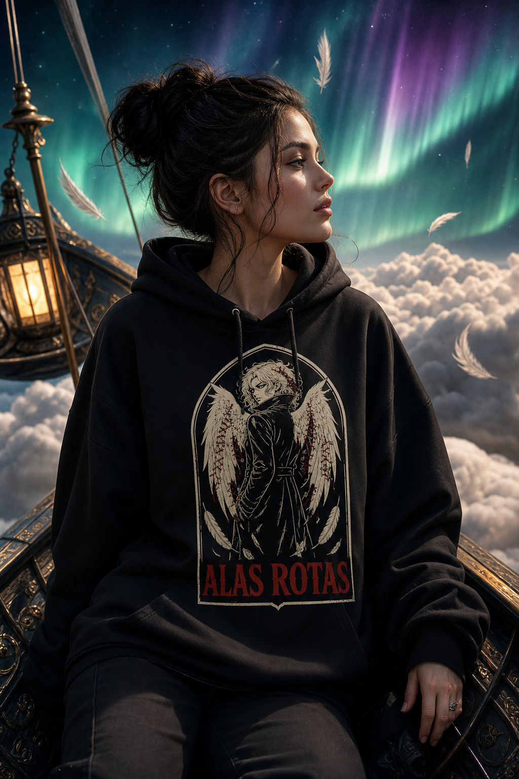 Sudadera Alas Rotas - negra mujer barca celestial