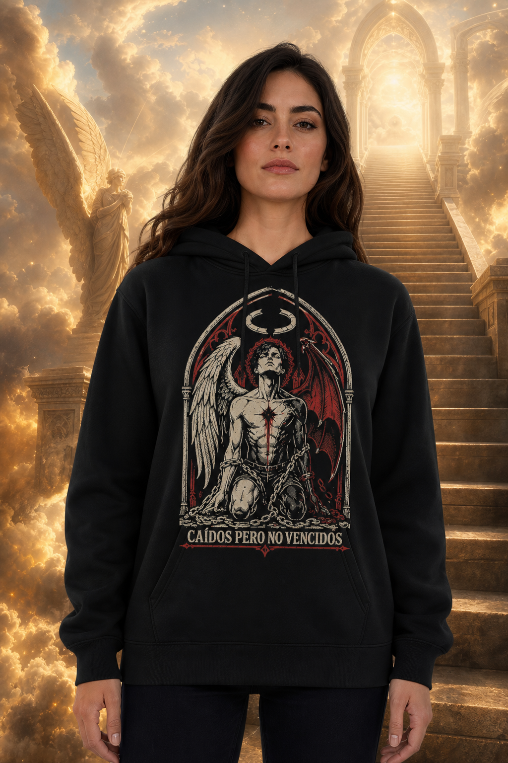 Sudadera Caídos Pero No Vencidos - negra mujer cielo