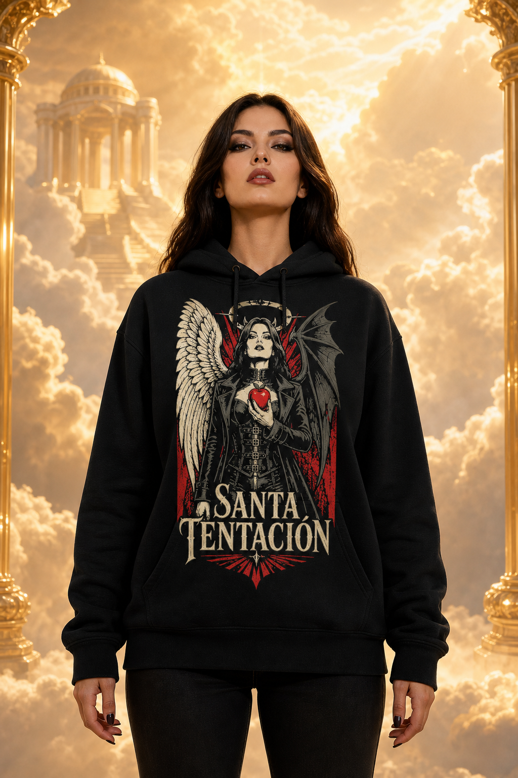 Sudadera Santa Tentación - negra mujer cielo