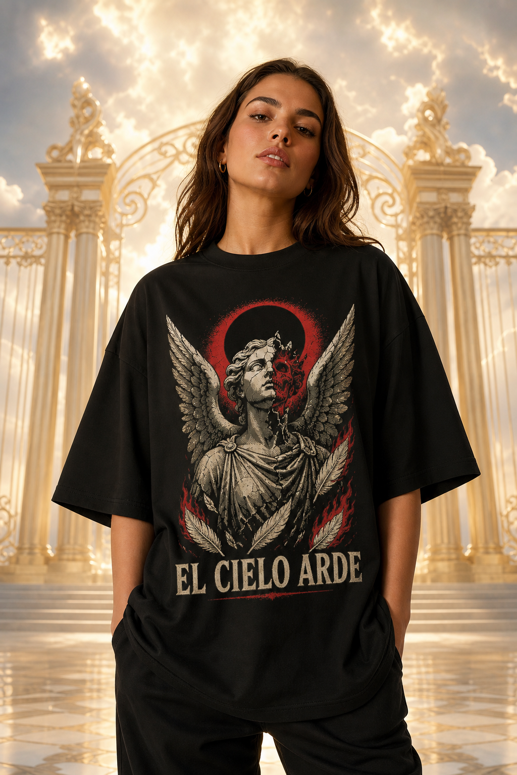 Camiseta El Cielo Arde - negra oversize mujer cielo