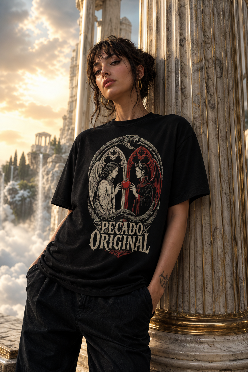 Camiseta Pecado Original - negra oversize mujer jardín celestial