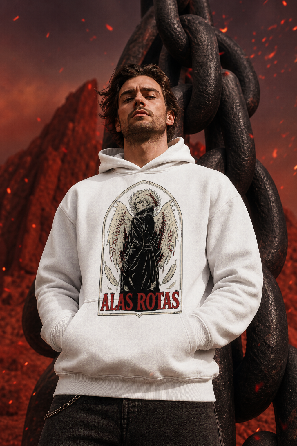 Sudadera Alas Rotas - blanca hombre cadena infernal