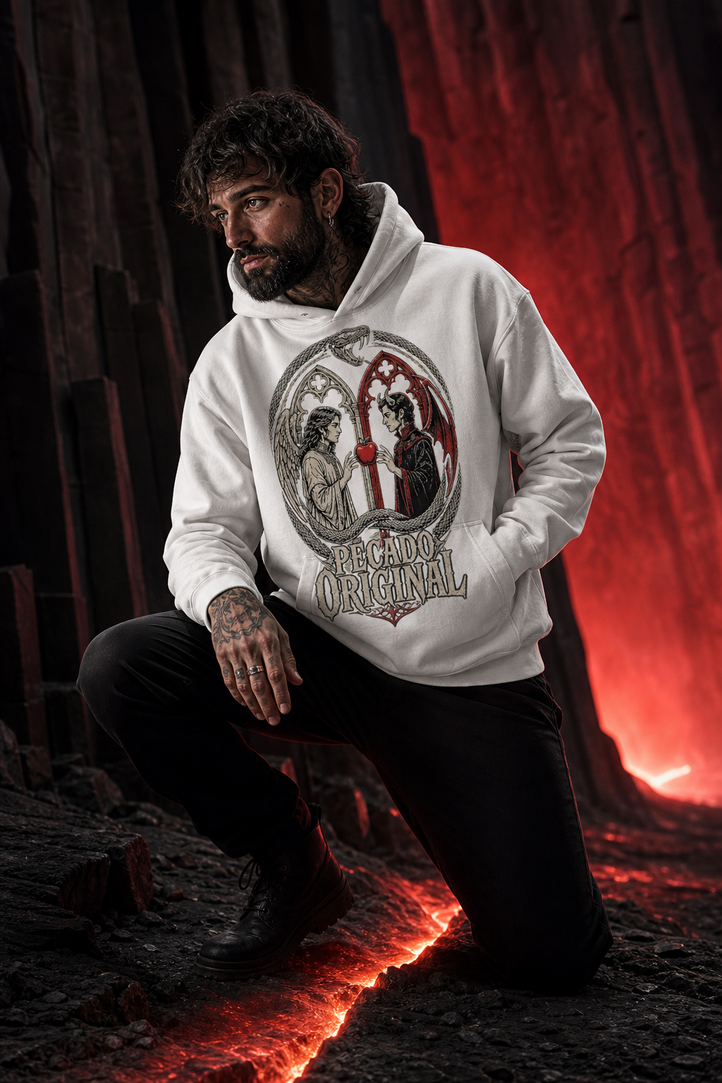 Sudadera Pecado Original - blanca hombre caverna infernal