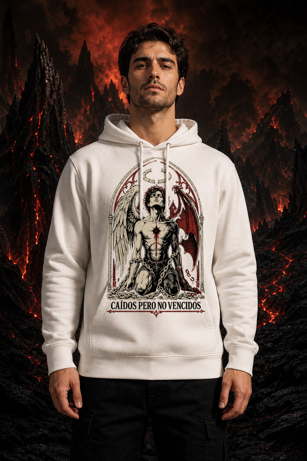 Sudadera Caídos Pero No Vencidos - blanca hombre infierno