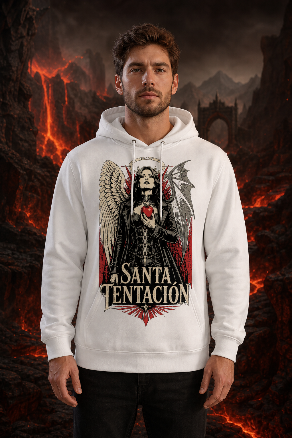 Sudadera Santa Tentación - blanca hombre infierno