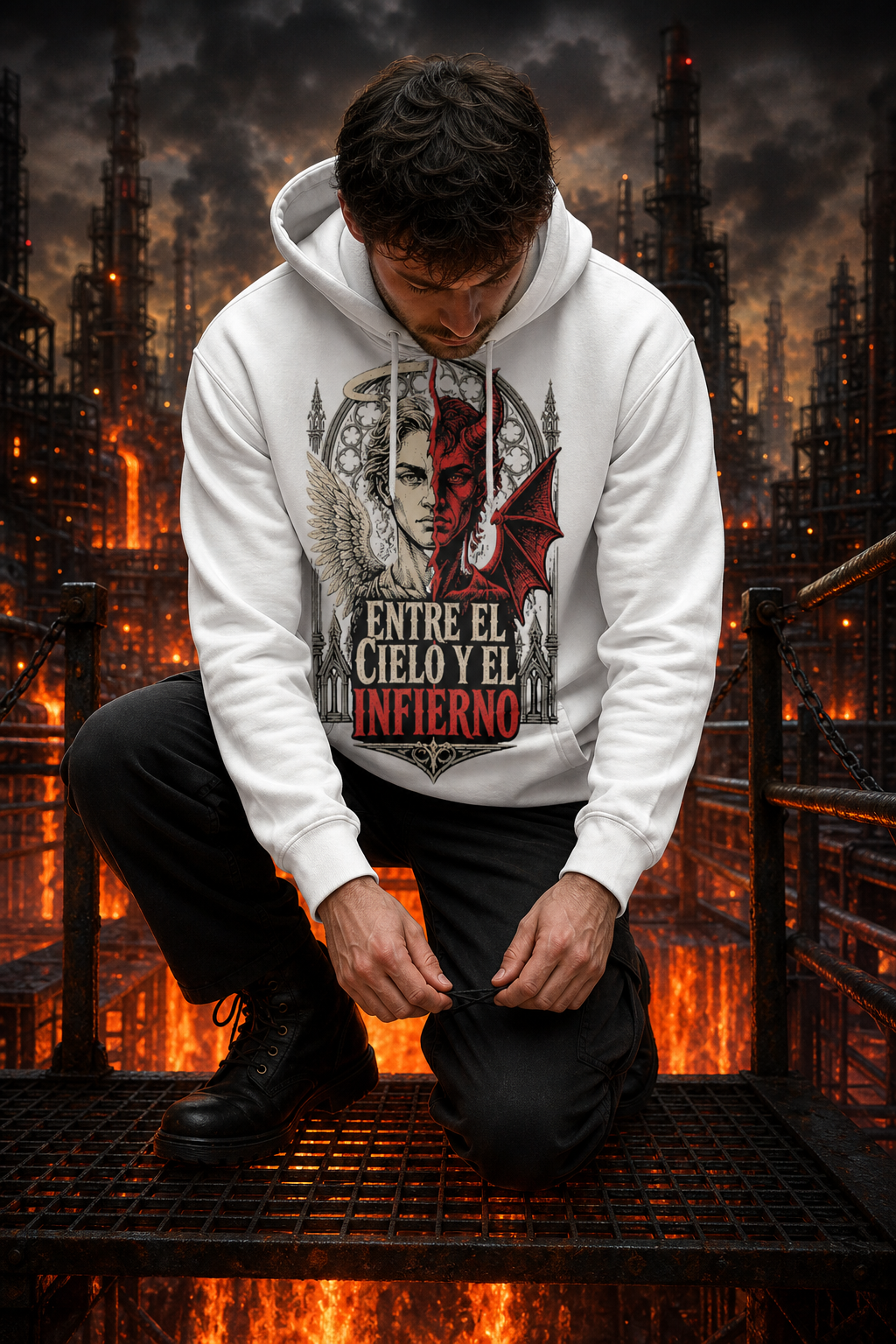 Sudadera Entre el Cielo y el Infierno - blanca hombre plataforma magma