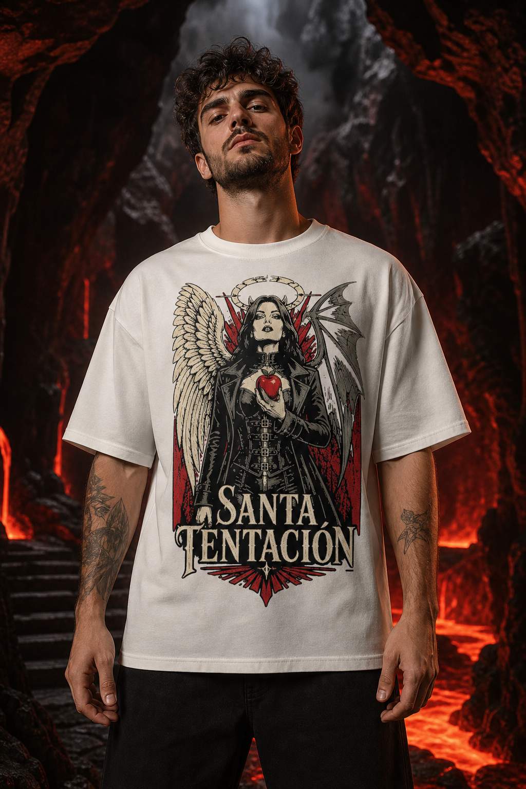 Camiseta Santa Tentación - blanca oversize hombre infierno