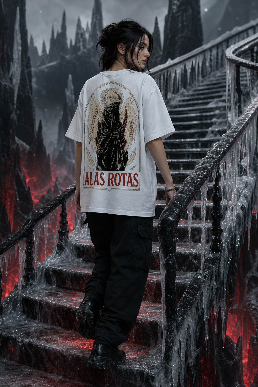 Camiseta Alas Rotas - blanca oversize mujer glaciar infernal
