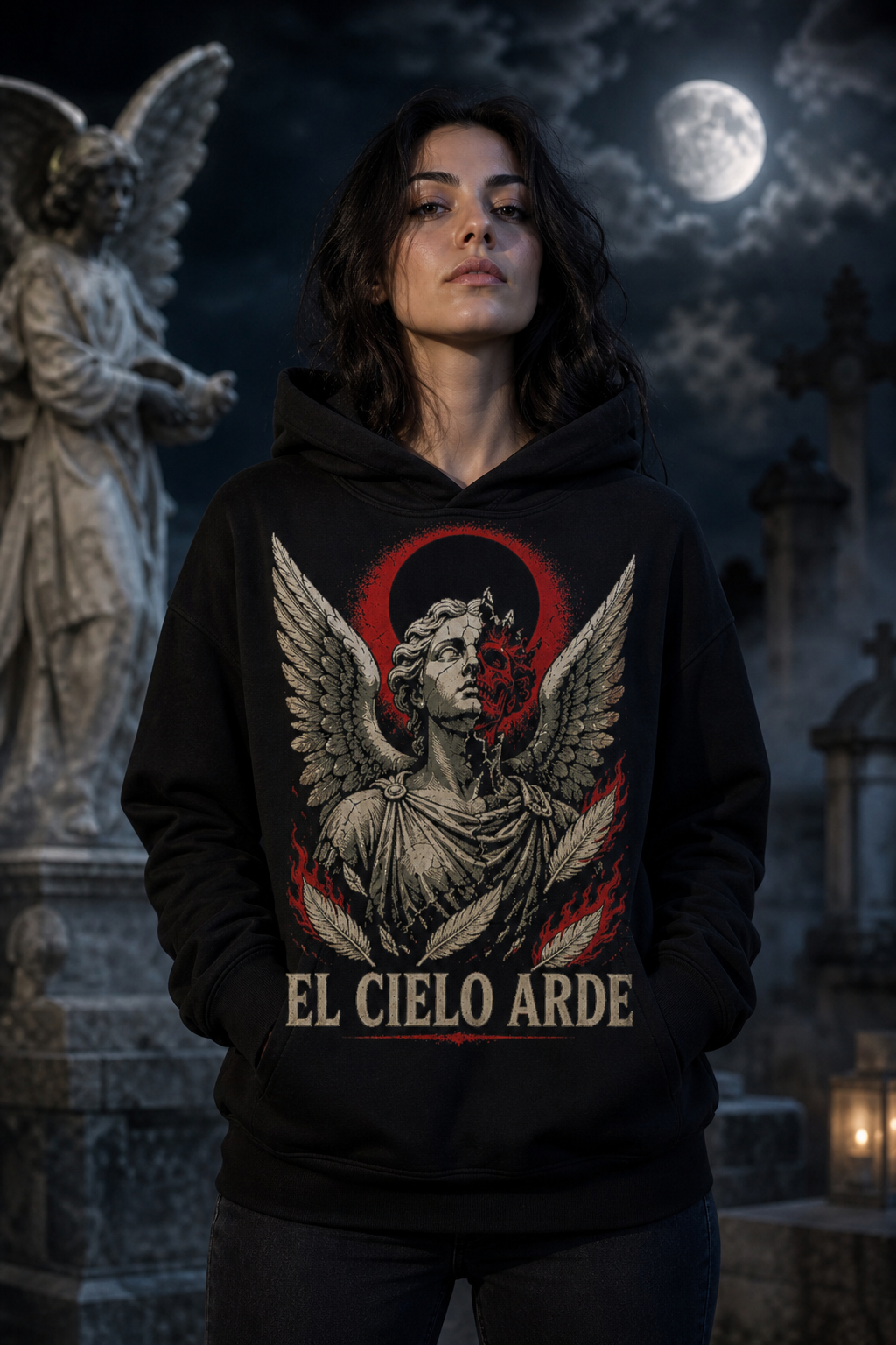 Sudadera El Cielo Arde - negra mujer cementerio