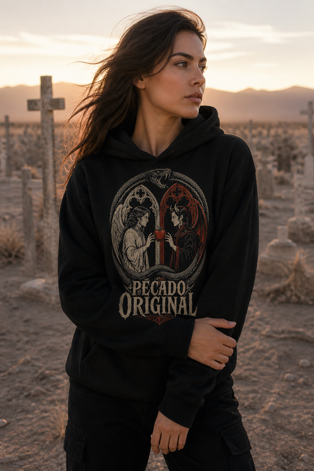 Sudadera Pecado Original - negra mujer cementerio desierto