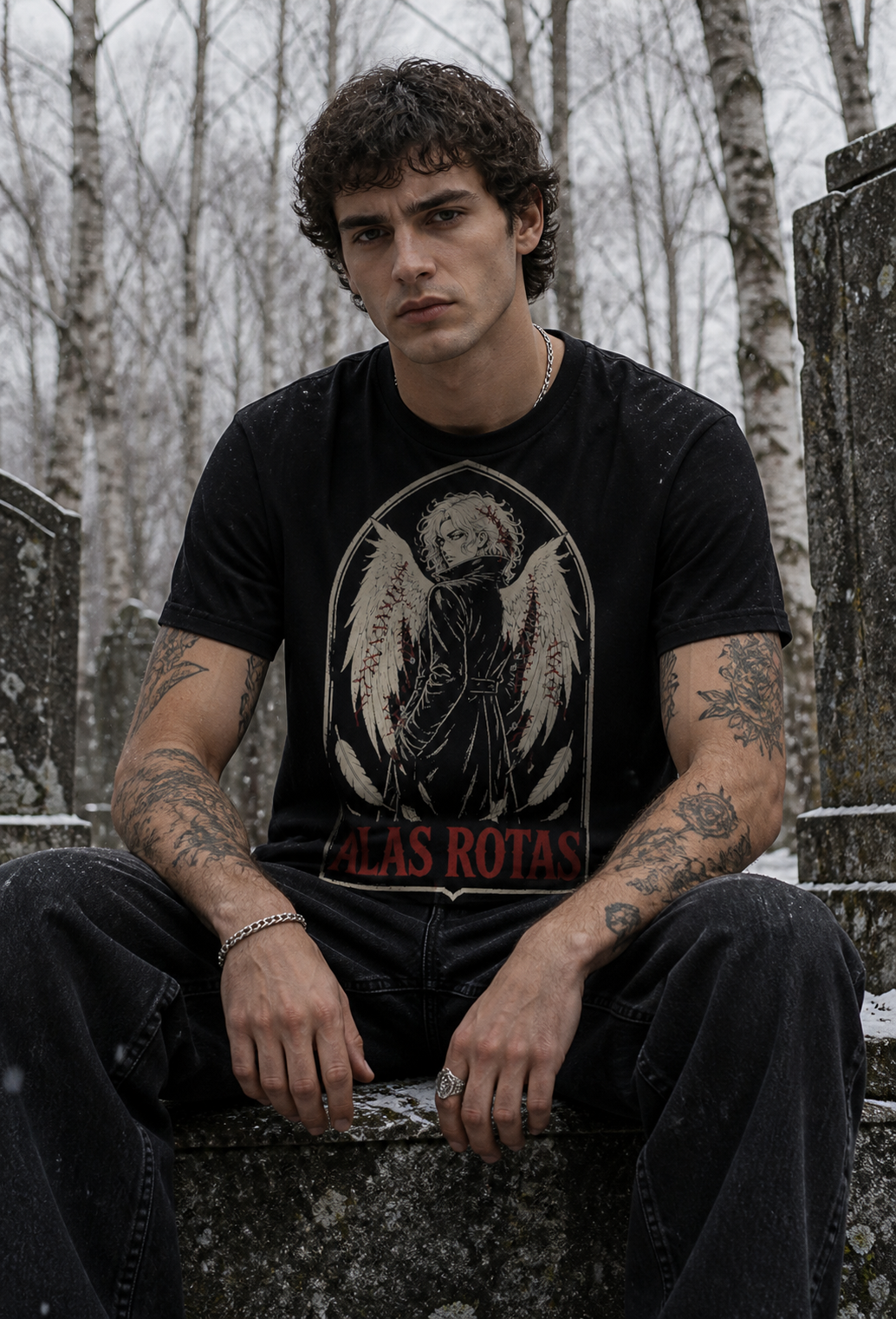 Camiseta Alas Rotas - negra normal hombre cementerio nieve