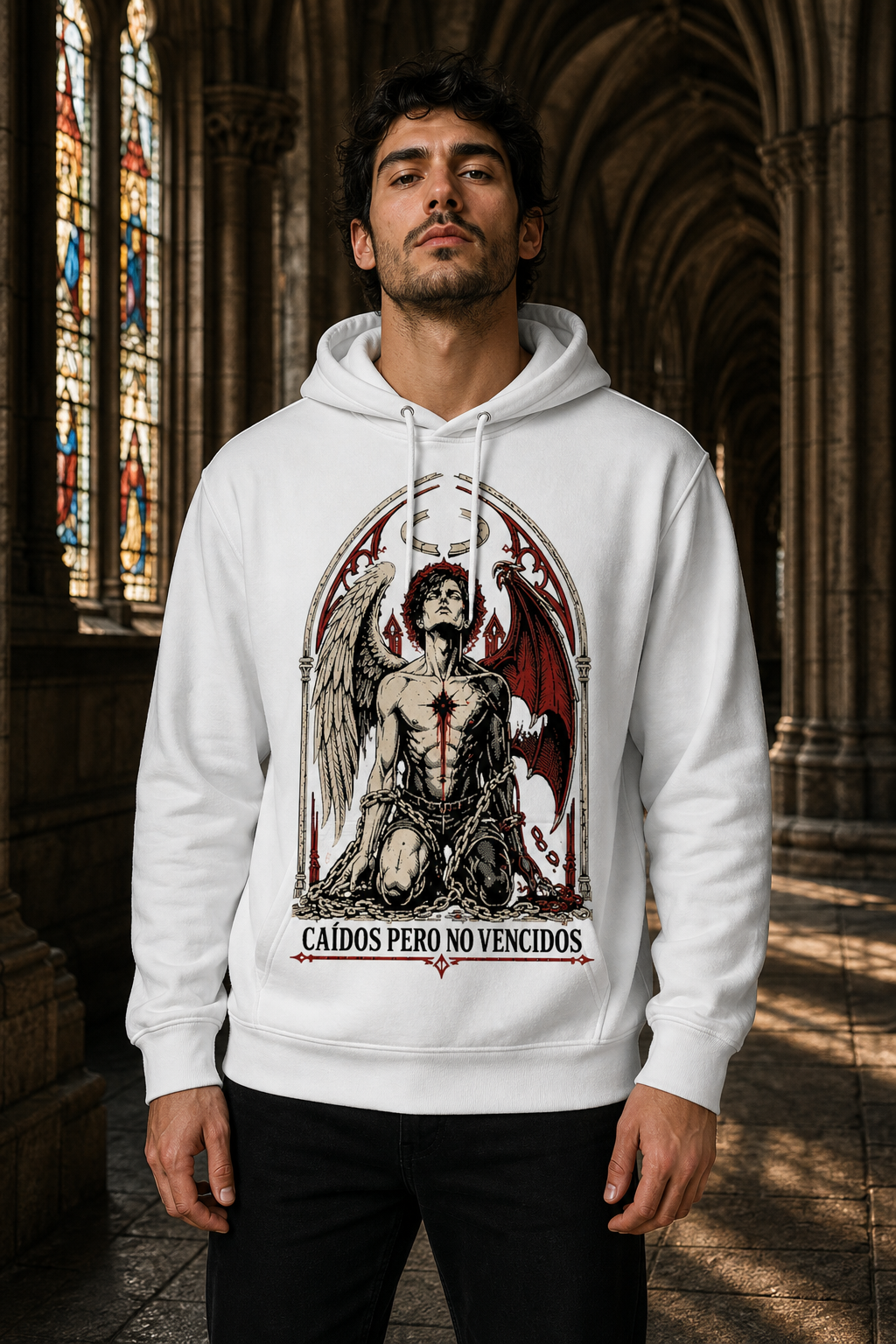 Sudadera Caídos Pero No Vencidos - blanca hombre iglesia