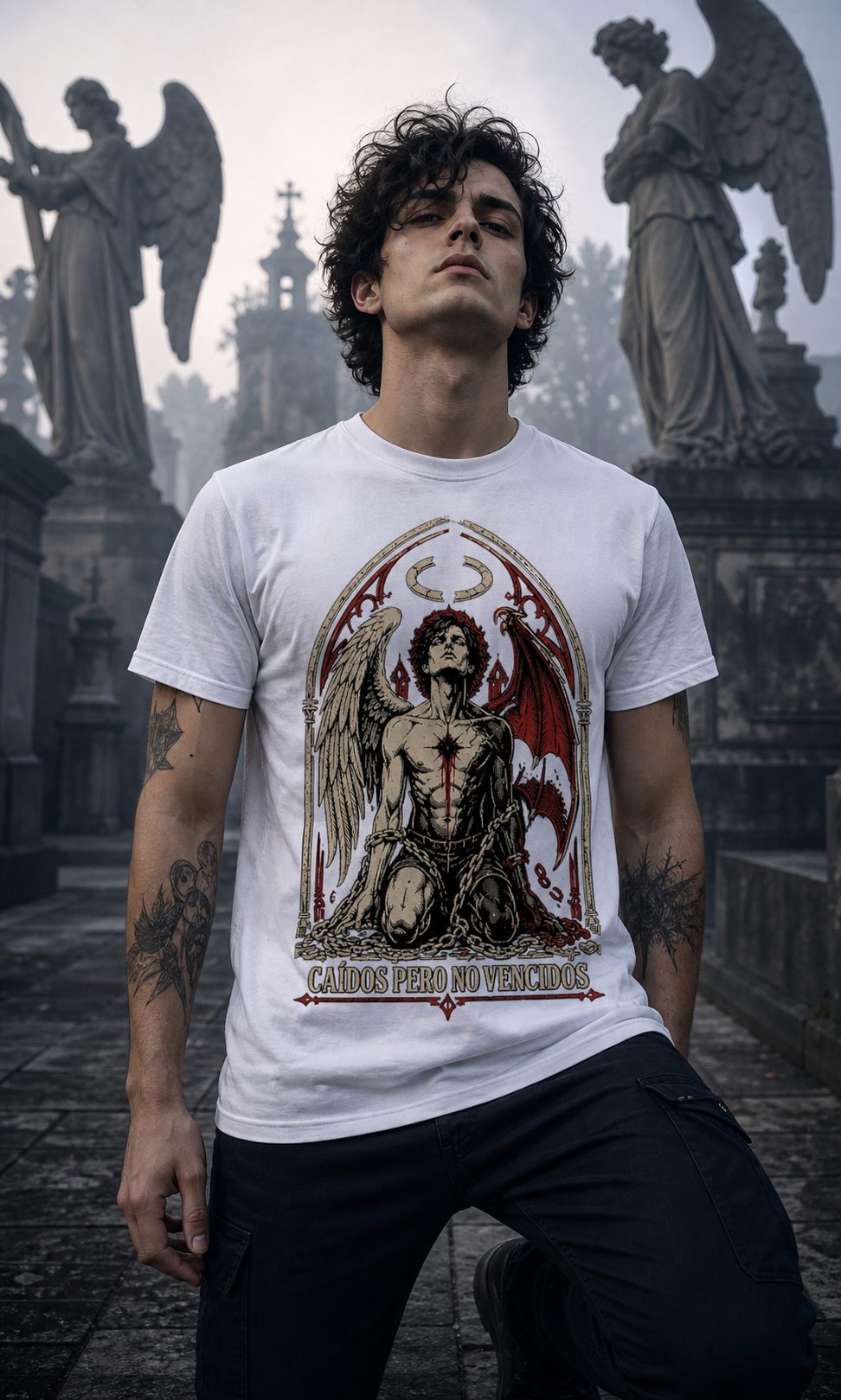 Camiseta Caídos Pero No Vencidos - blanca normal hombre cementerio