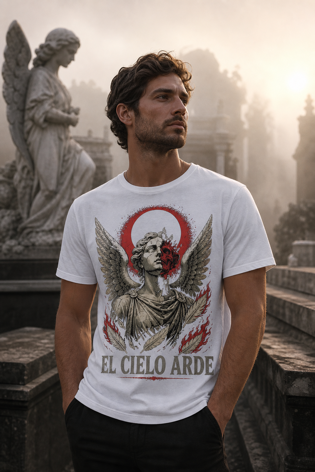 Camiseta El Cielo Arde - blanca normal hombre cementerio