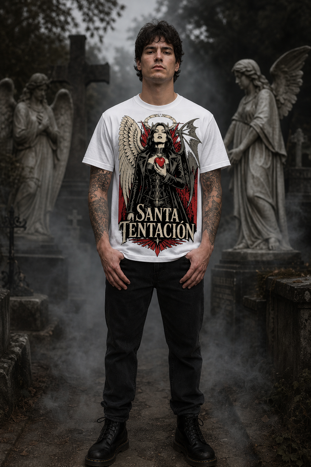 Camiseta Santa Tentación - blanca normal hombre cementerio