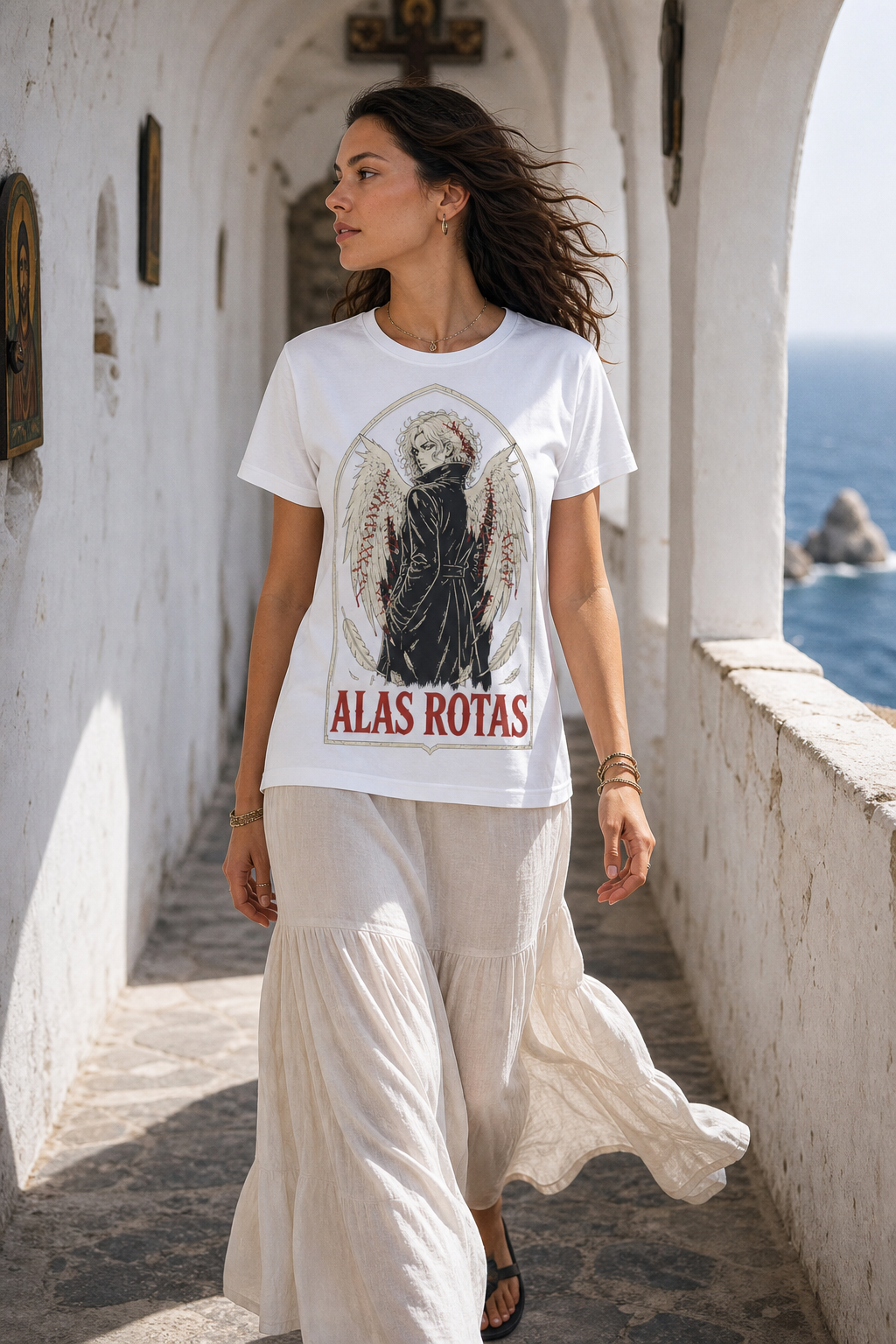 Camiseta Alas Rotas - blanca normal mujer capilla marina