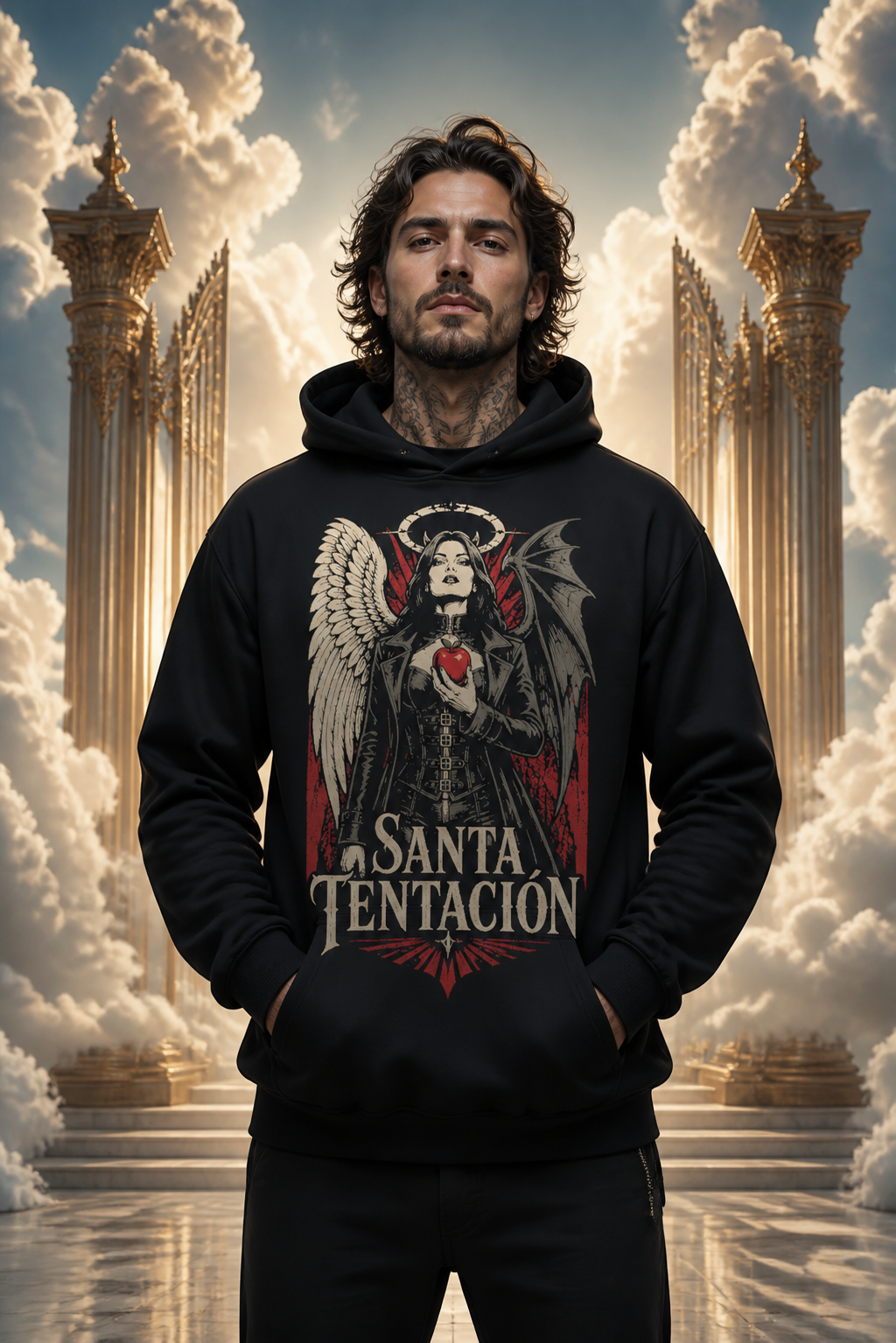 Sudadera Santa Tentación - negra hombre cielo