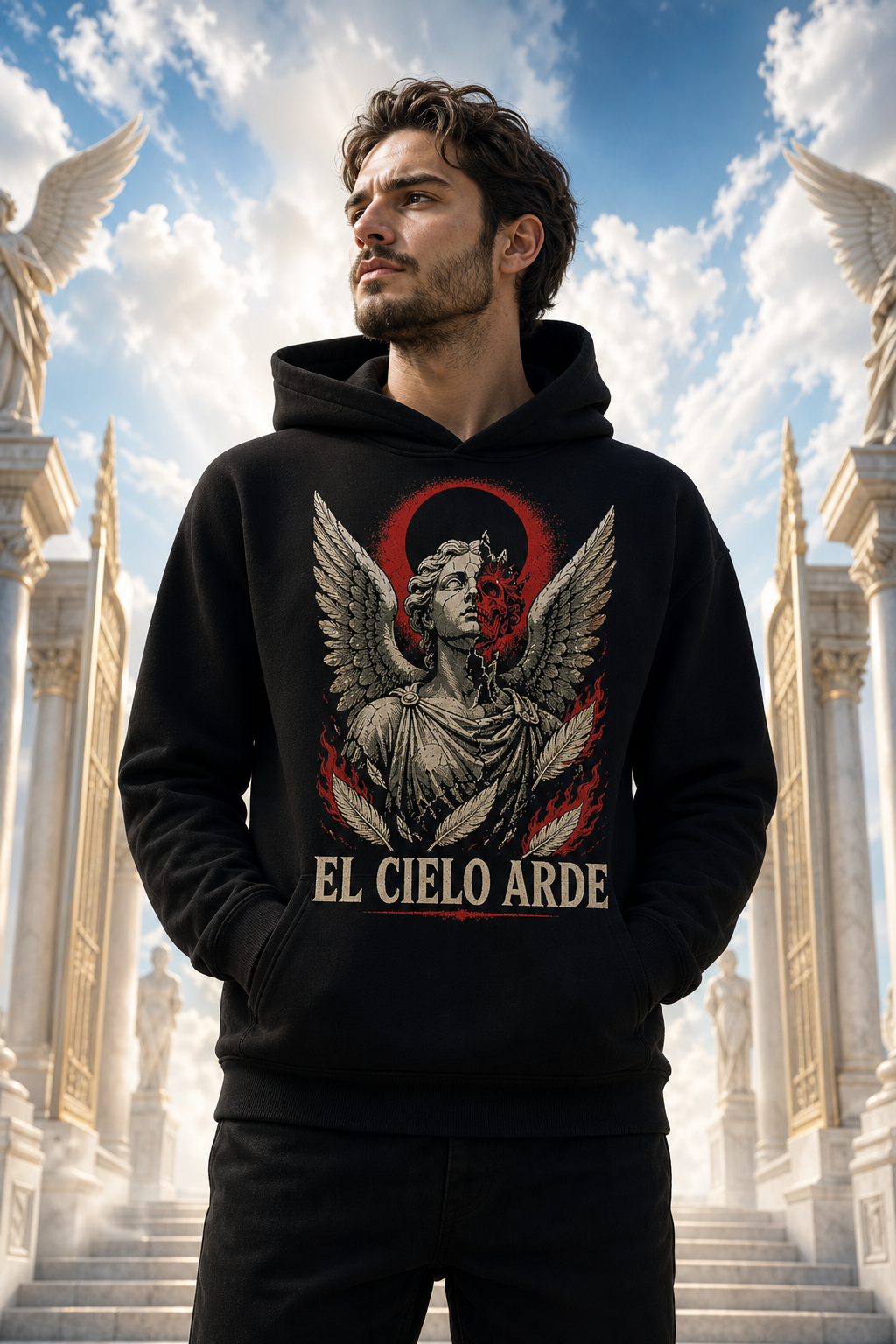 Sudadera El Cielo Arde - negra hombre cielo