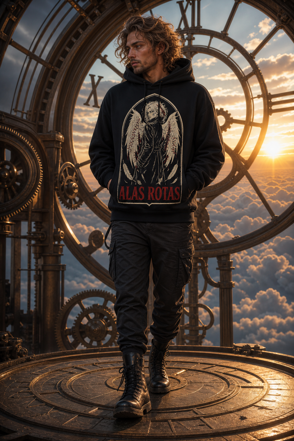 Sudadera Alas Rotas - negra hombre reloj celestial
