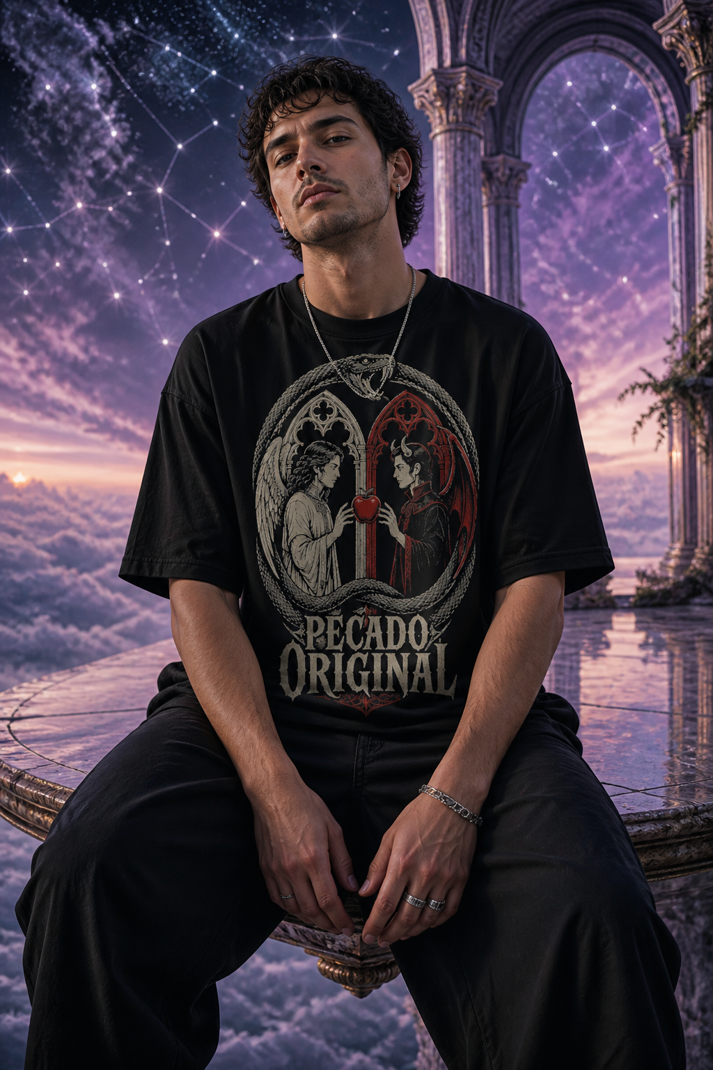 Camiseta Pecado Original - negra oversize hombre terraza astral