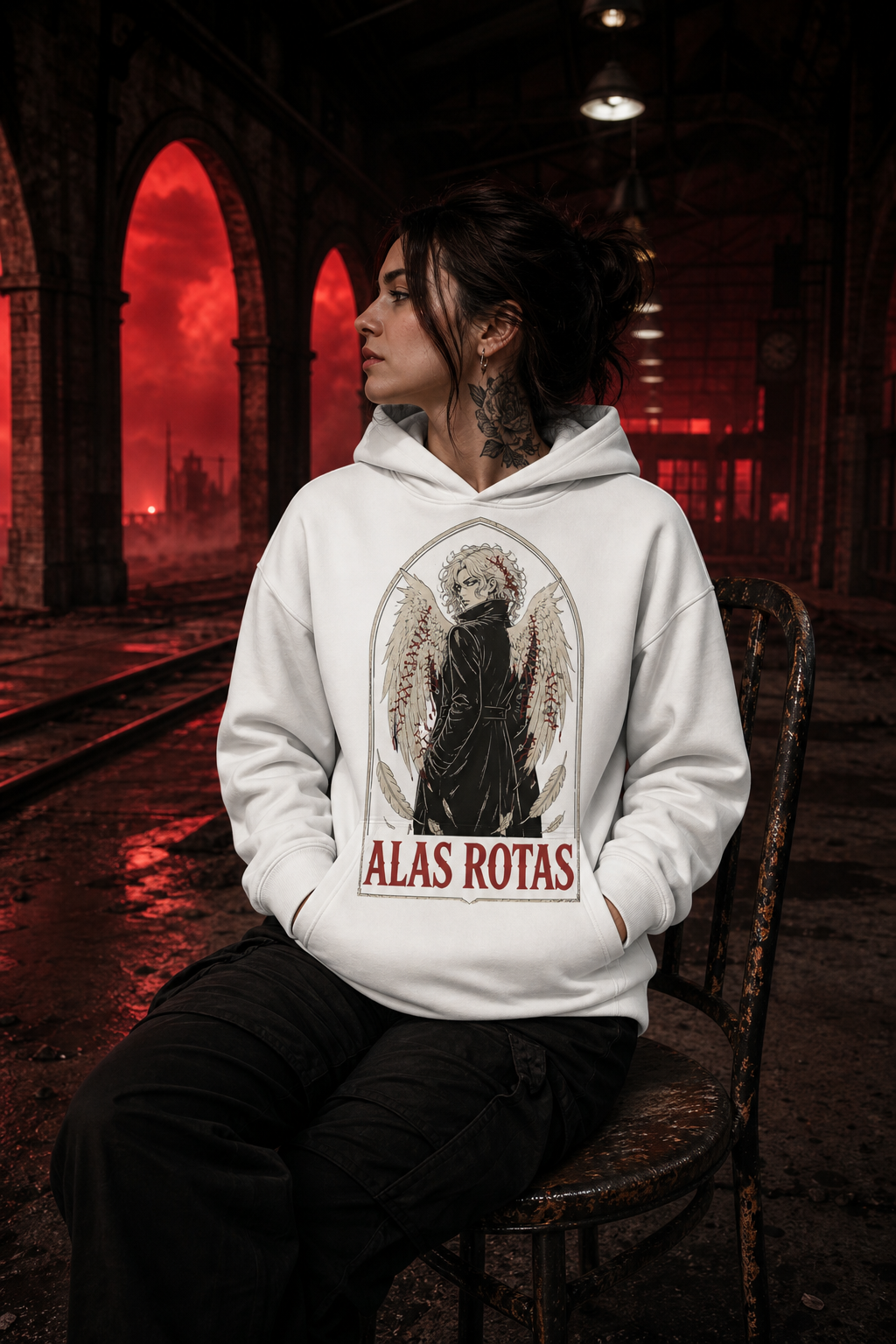 Sudadera Alas Rotas - blanca mujer estación infernal