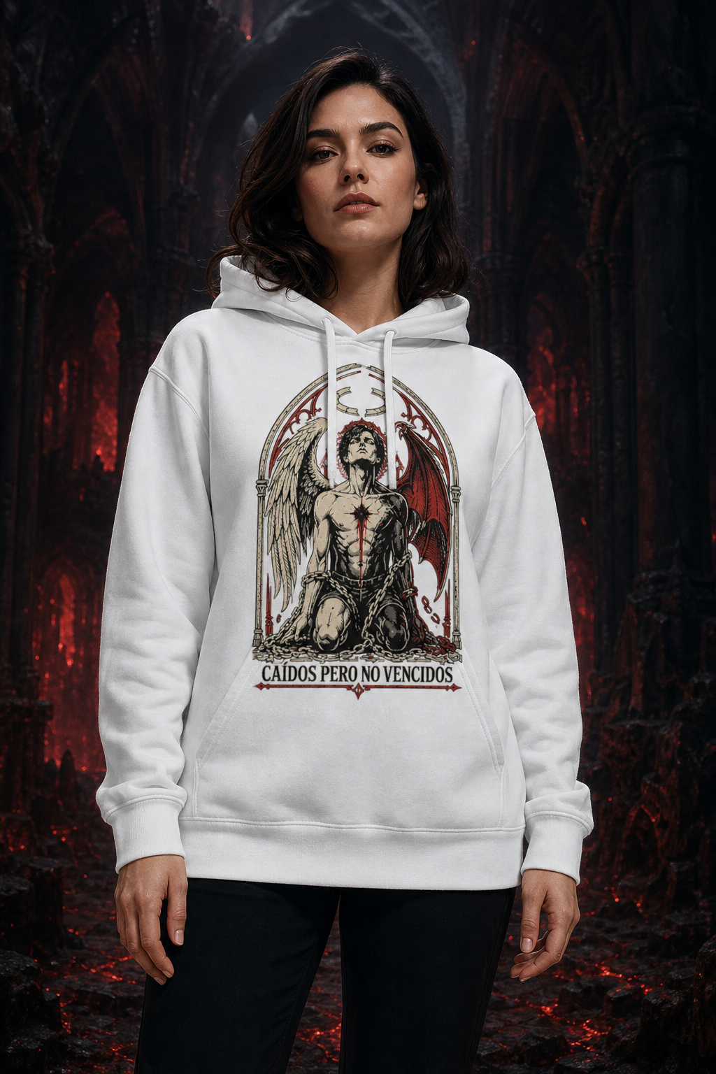 Sudadera Caídos Pero No Vencidos - blanca mujer infierno