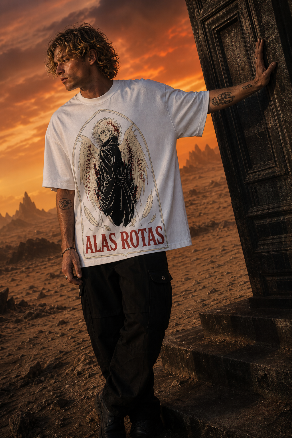 Camiseta Alas Rotas - blanca oversize hombre desierto azufre