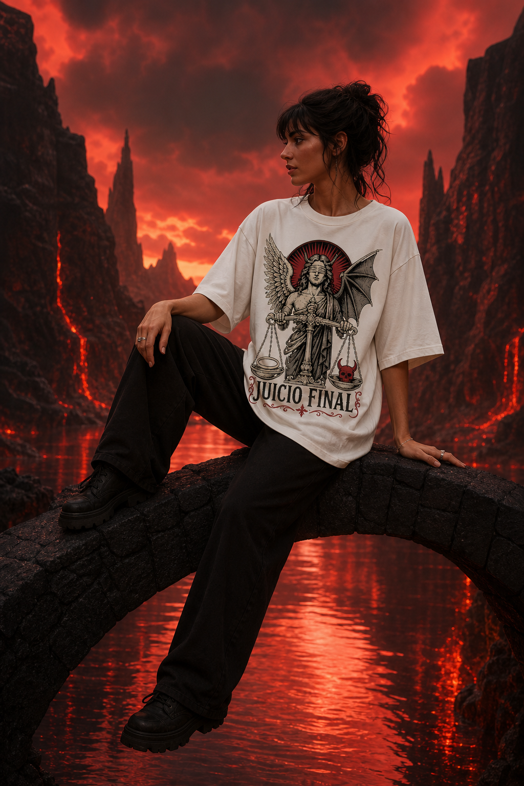 Camiseta Juicio Final - blanca oversize mujer arco lava