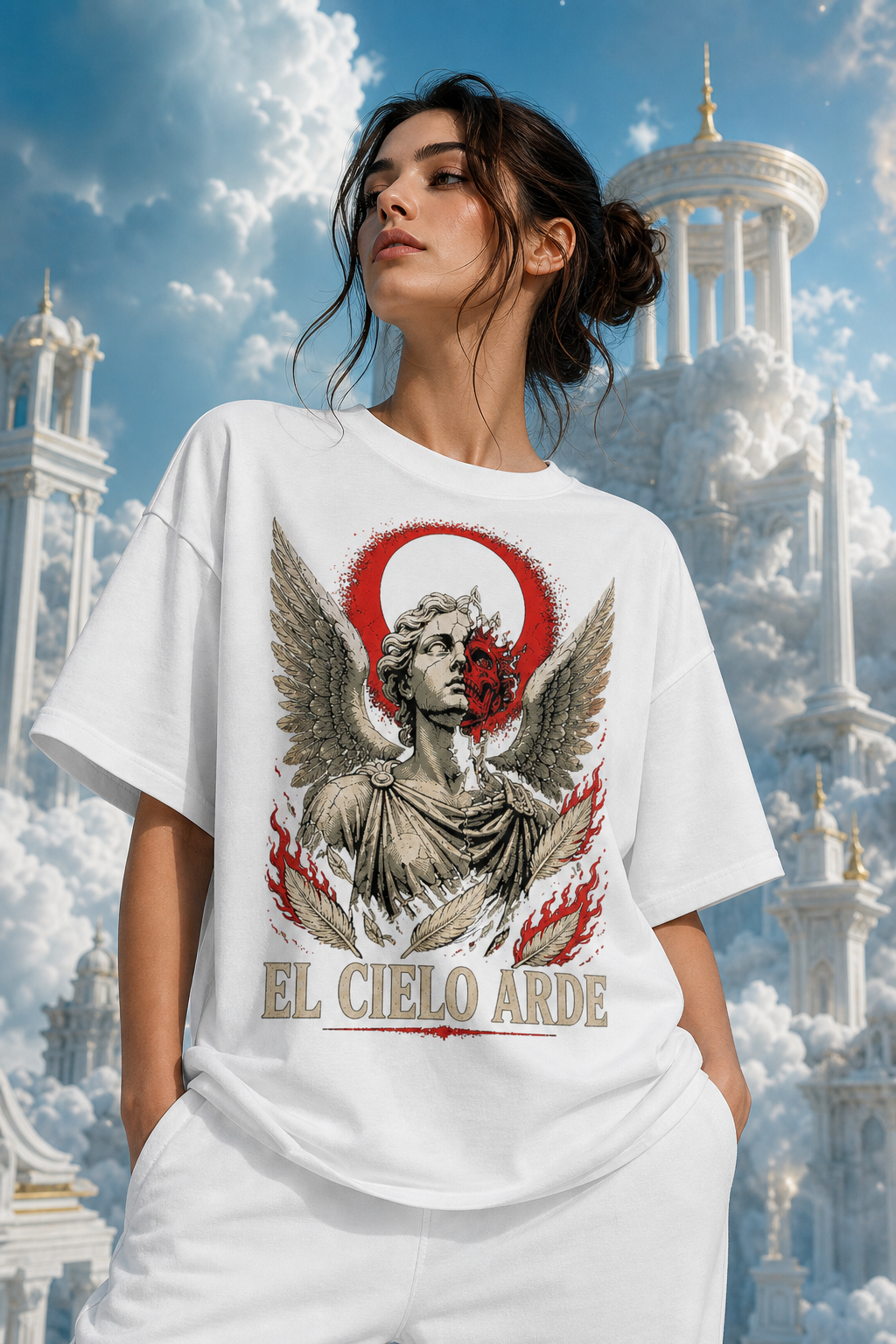 Camiseta El Cielo Arde - blanca oversize mujer cielo