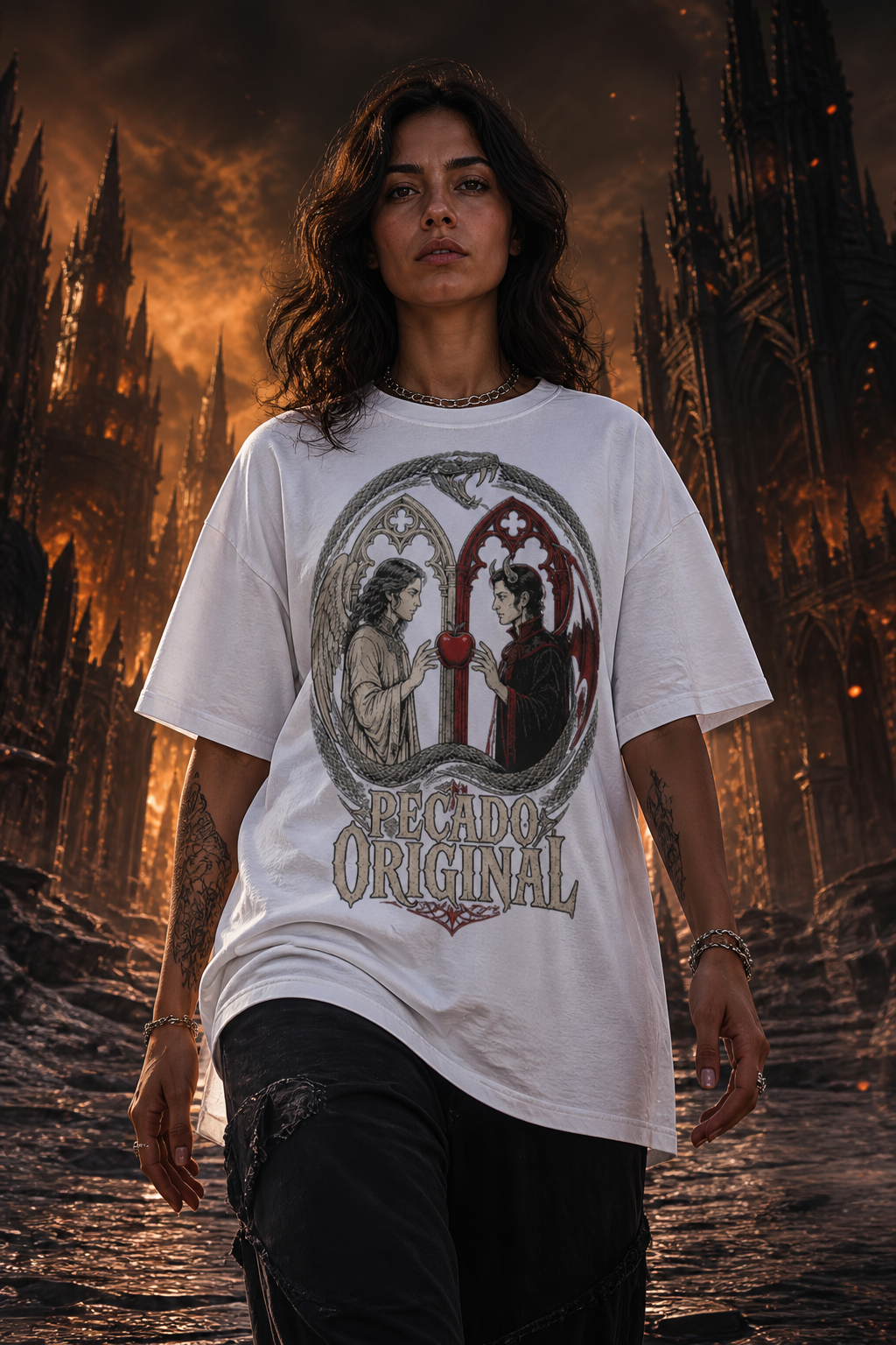 Camiseta Pecado Original - blanca oversize mujer ciudad obsidiana