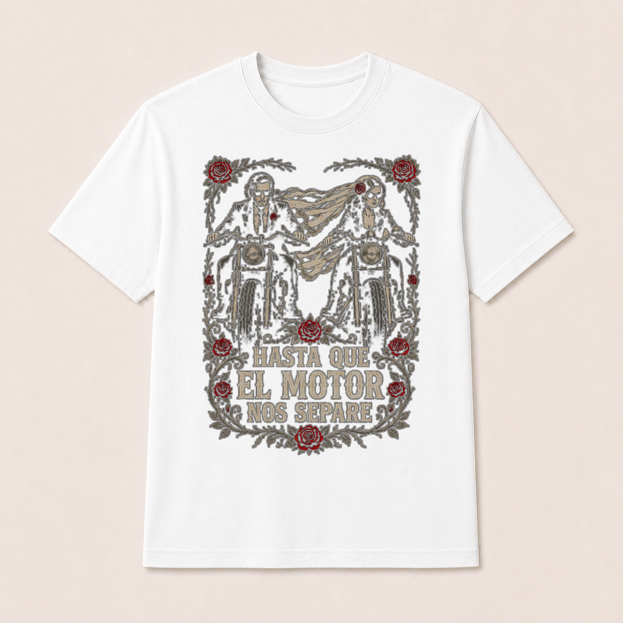 Camiseta Hasta Que el Motor Nos Separe Original en blanco · vista delantera