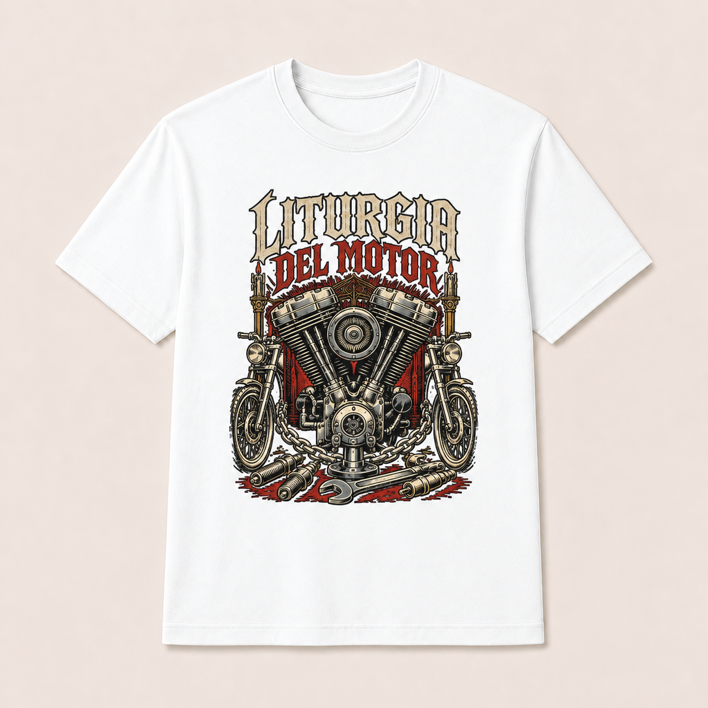 Camiseta Liturgia del Motor Original en blanco · vista delantera