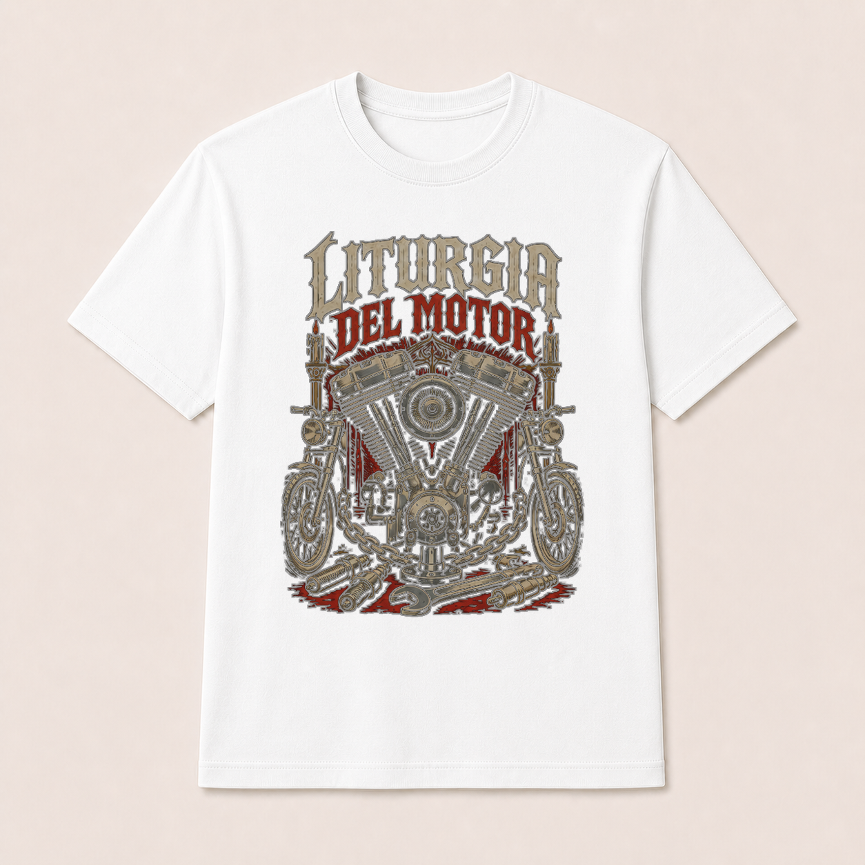 Camiseta Liturgia del Motor Original en blanco · vista delantera
