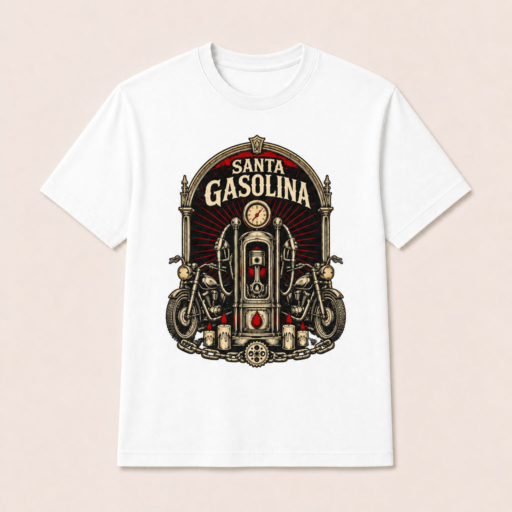 Camiseta Santa Gasolina Original en blanco · vista delantera